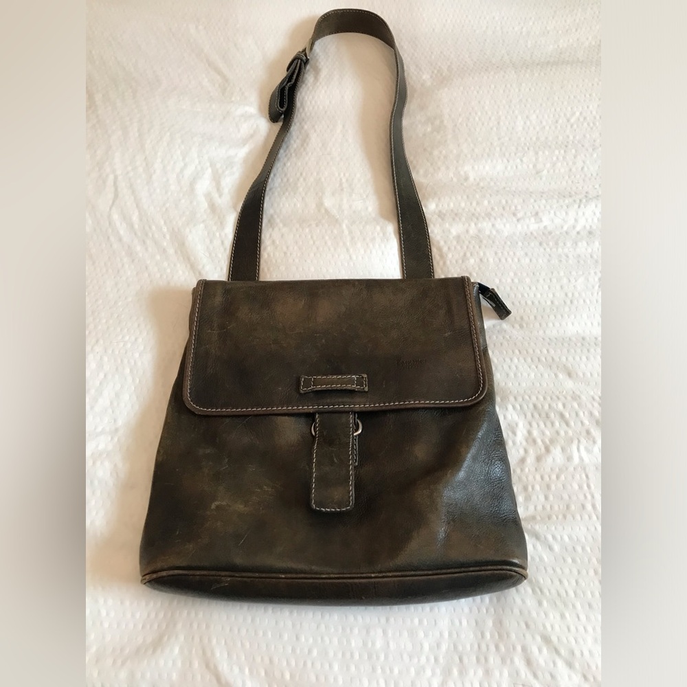 I Medici Firenze Real Leather Satchel Crossbody Bag Distressed Green Messenger